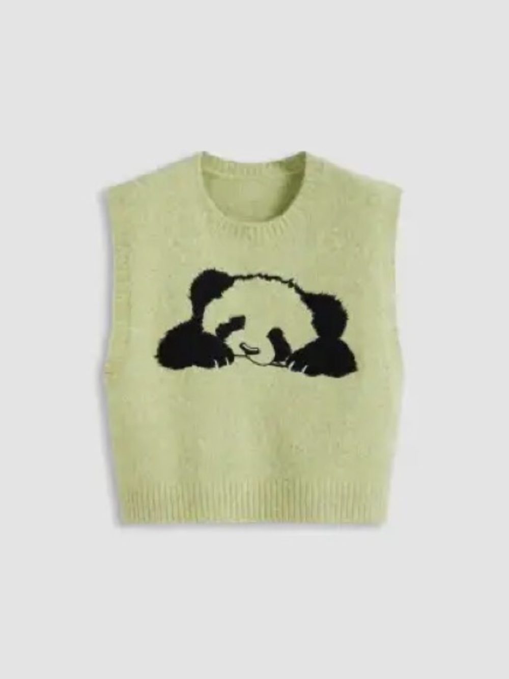 Cider Panda Intarsia Sleeveless Knit Sweater - Light Green size Large